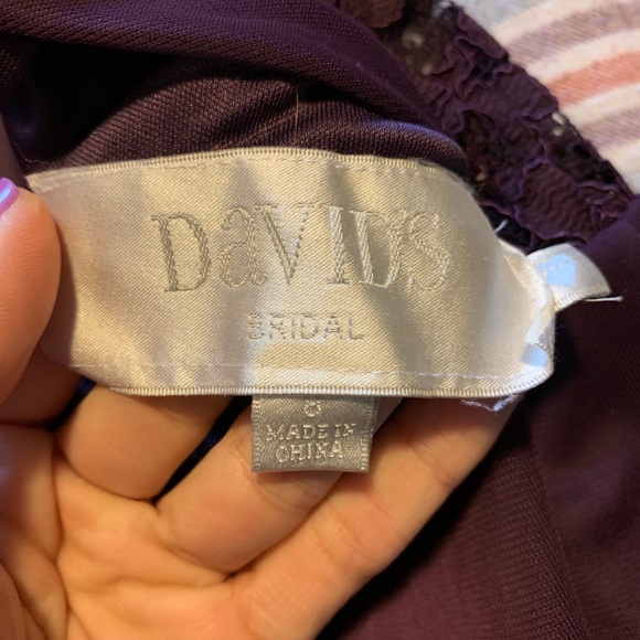 David’s Bridal Long Bridesmaid Dress Plum w/slit - Picture 3 of 4